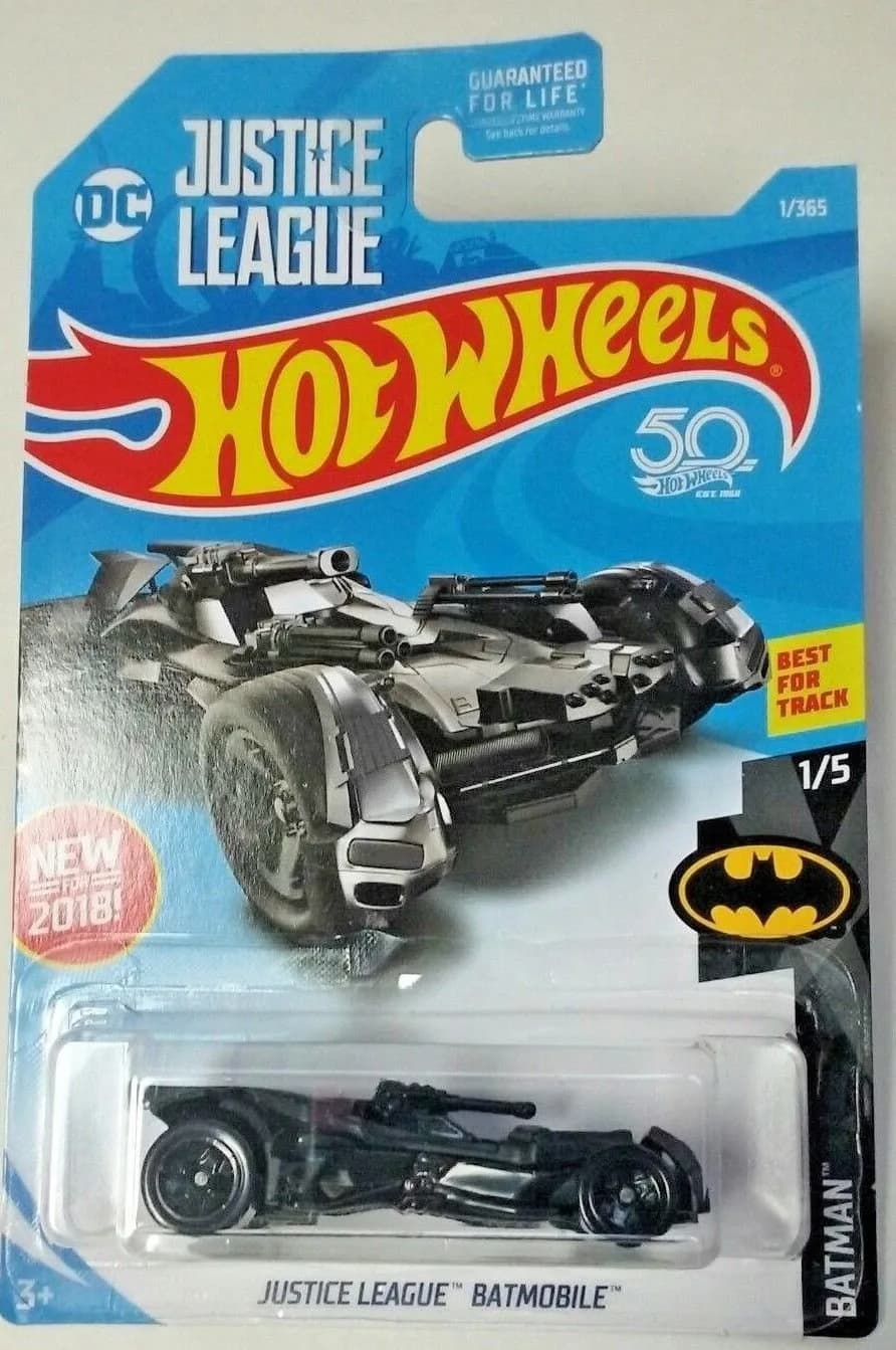 Hot Wheels 50th Anniversary Batman Series DC Justice League Batmobile 3.5 inches | 1:64 Scale, Die-Cast, Black - main product image