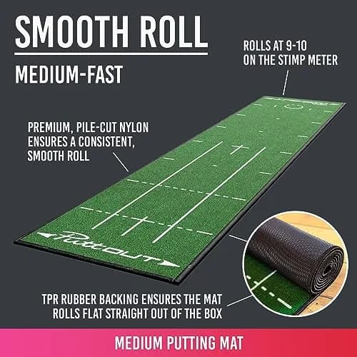 PuttOut Medium Putting Mat - Perfect Your Golf Putting (7.9ft x 1.6ft) | Smooth Medium-Fast Roll for Home Practice thumbnail 4