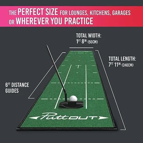 PuttOut Medium Putting Mat - Perfect Your Golf Putting (7.9ft x 1.6ft) | Smooth Medium-Fast Roll for Home Practice thumbnail 6