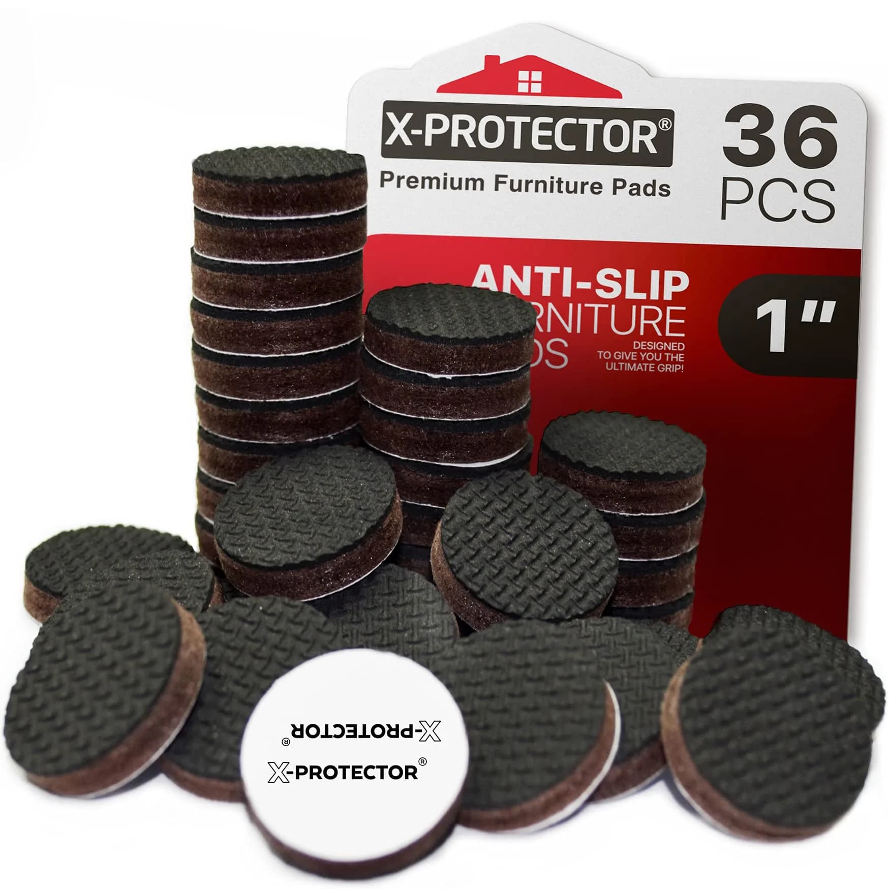 X-Protector Non Slip Furniture Pads – 12 Premium Grippers 7.6cm (3") | Protects Floors from Scratches & Sliding — 1 inch 36 Round