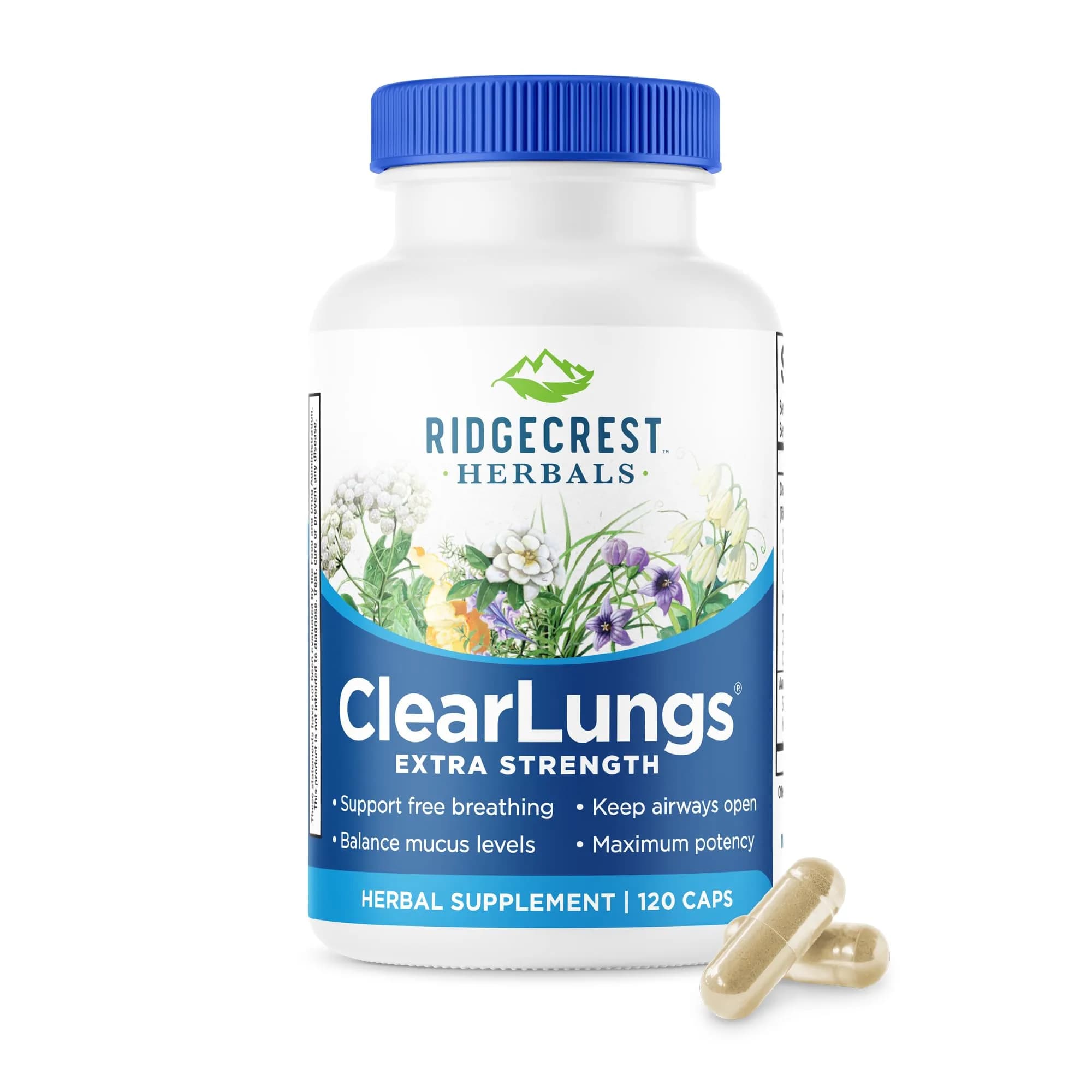 RidgeCrest Herbals ClearLungs Extra Strength Lung Support 120 Ct | Natural Respiratory Aid for Adults