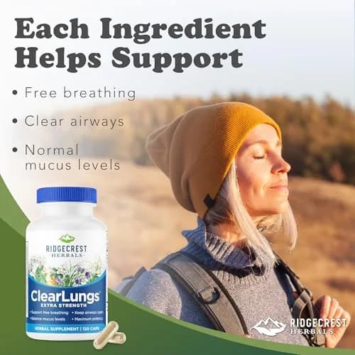 RidgeCrest Herbals ClearLungs Extra Strength Lung Support 120 Ct | Natural Respiratory Aid for Adults thumbnail 2