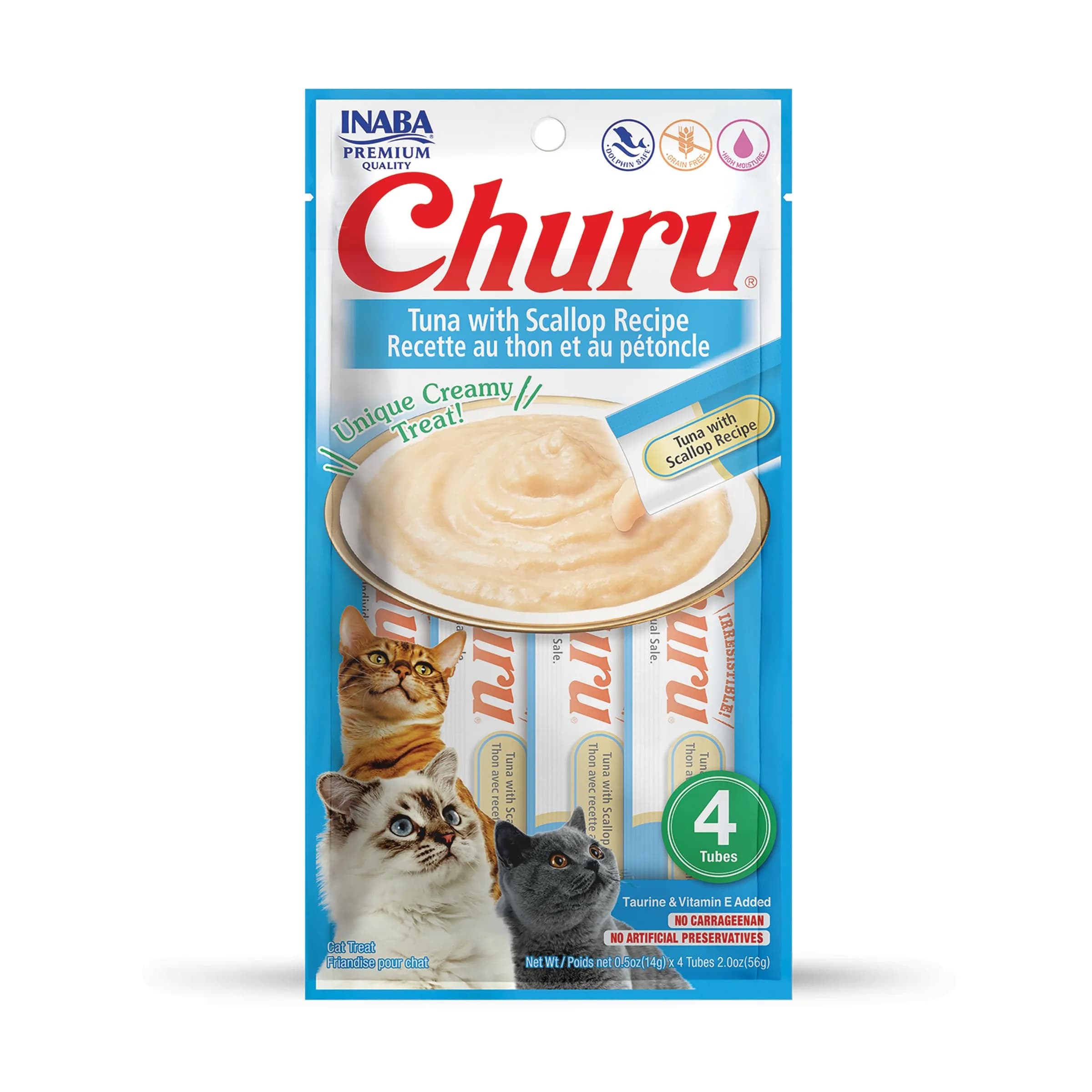 INABA Churu Chicken with Shrimp Recipe Lickable Purée Cat Treats - 4 x 0.5 oz Tubes — Tuna with Scallop Recipe / 0.5 Ounce