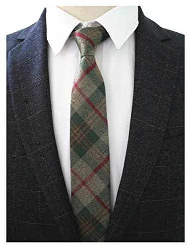 JEMYGINS 2.4" Mens Cotton Skinny Tie Plaid Cashmere Wool | Unique Design for Formal & Party Wear thumbnail 2