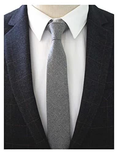 JEMYGINS 2.4" Cotton Necktie Gray Mens Cashmere Wool Skinny Tie | Unique Design for Business & Party thumbnail 2