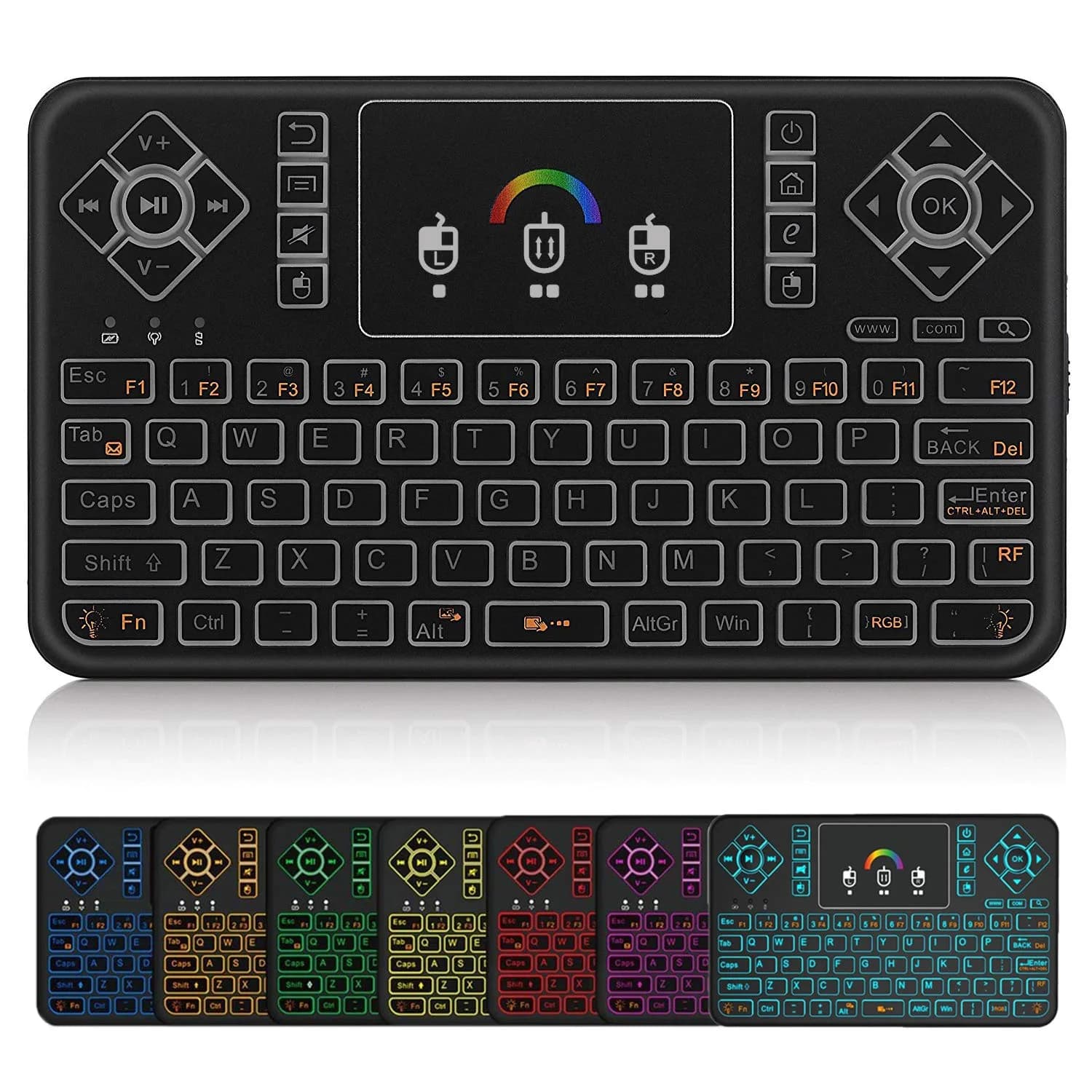 Dupad story Q9 Mini Wireless Keyboard with Touchpad | Colorful Backlit Compact Rechargeable Keyboard for PC, Android TV, Raspberry Pi, Windows - main product image