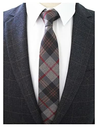 JEMYGINS 2.4" Mens Cotton Skinny Tie Plaid Cashmere Wool Necktie | Unique Design for Business & Party thumbnail 2