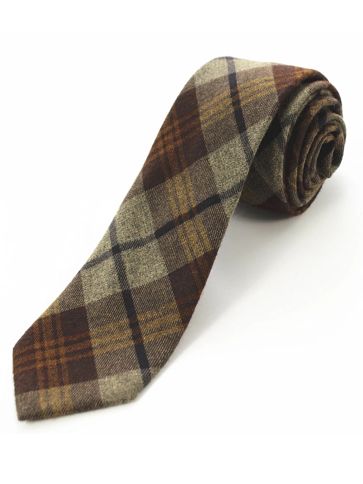 JEMYGINS 2.4" Mens Cotton Skinny Tie Plaid Cashmere Wool | Unique Design for Formal & Party Wear — Brown