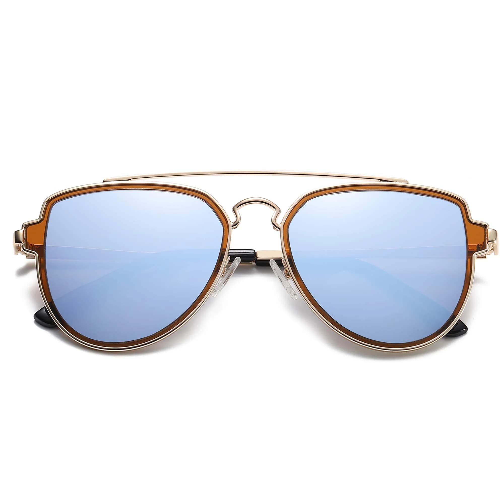 SOJOS Retro Polarized Double Bridge Sunglasses for Men Women SJ1051 | 63mm (2.48in) Lens Width - main product image