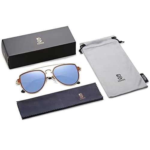 SOJOS Retro Polarized Double Bridge Sunglasses for Men Women SJ1051 | 63mm (2.48in) Lens Width thumbnail 5