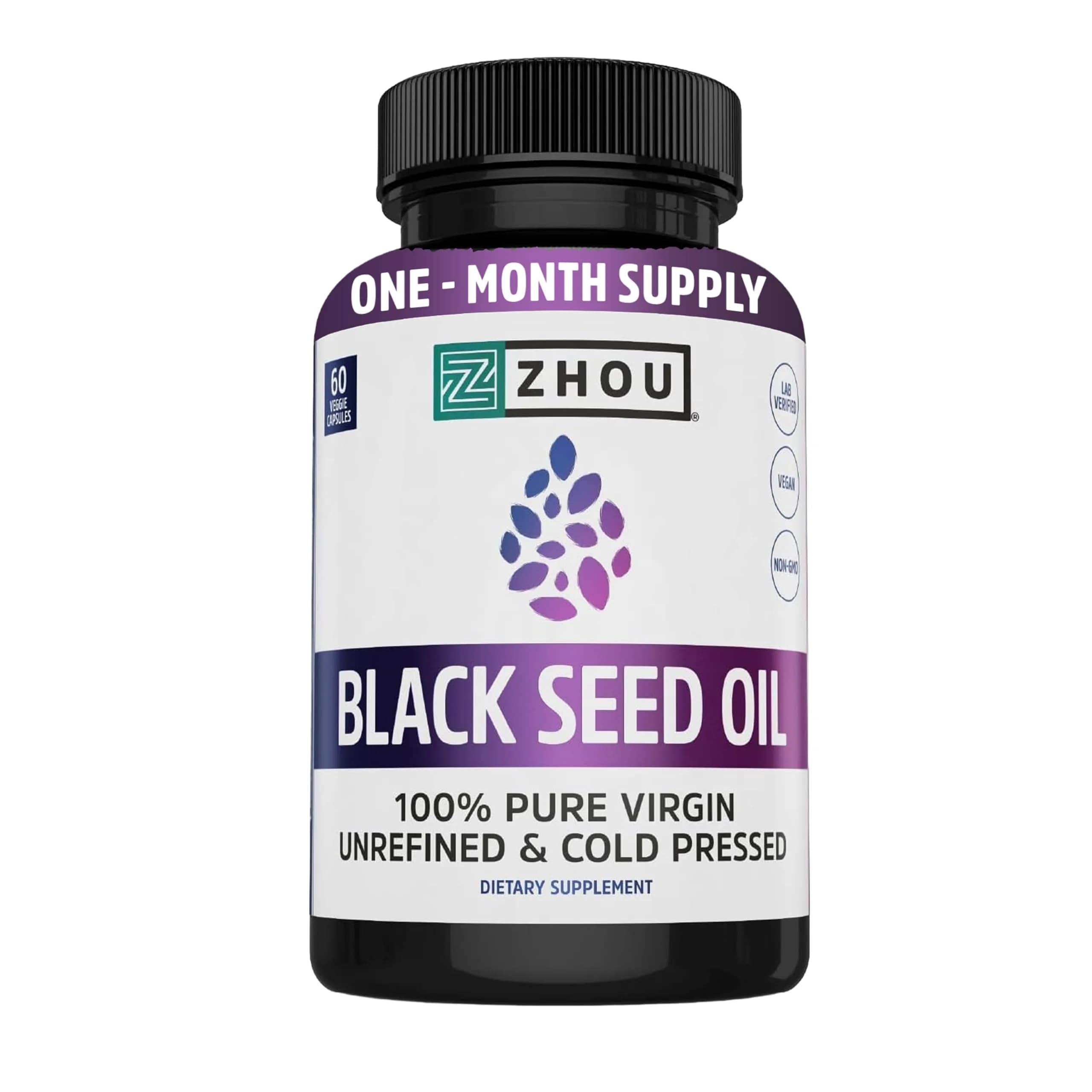 ZHOU Black Seed Oil Capsules 60 Count (Pack of 1) | Immune & Digestive Support with Thymoquinone