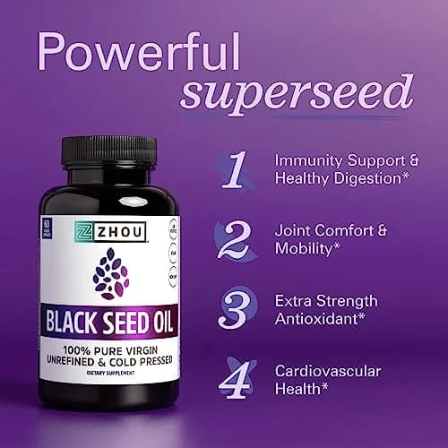 ZHOU Black Seed Oil Capsules 60 Count (Pack of 1) | Immune & Digestive Support with Thymoquinone thumbnail 2