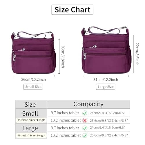 NOTAG Purple Nylon Crossbody Bag for Women, Large 31cm (12.2 inches) | Water Resistant Shoulder Bag with Adjustable Strap thumbnail 5