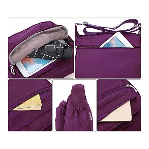 NOTAG Purple Nylon Crossbody Bag for Women, Large 31cm (12.2 inches) | Water Resistant Shoulder Bag with Adjustable Strap thumbnail 7