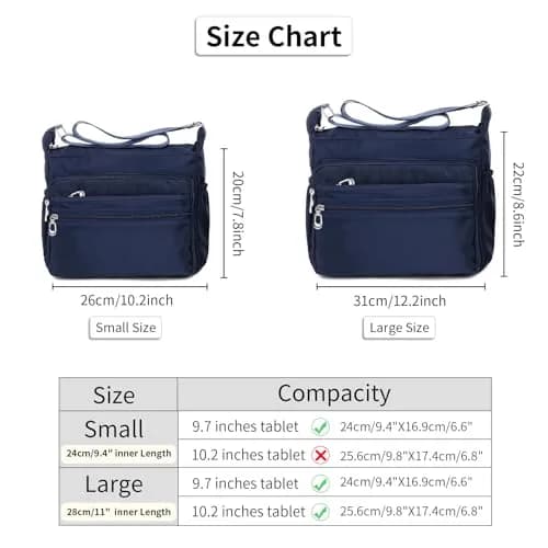 NOTAG Waterproof Crossbody Bag for Women - Small Size Navy Blue | Lightweight Nylon Shoulder Purse with Multiple Pockets thumbnail 5