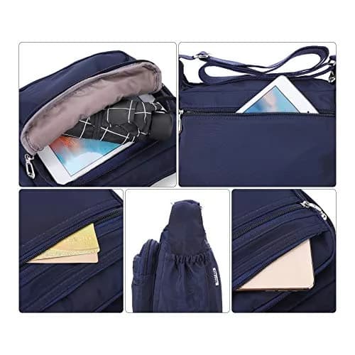 NOTAG Waterproof Crossbody Bag for Women - Small Size Navy Blue | Lightweight Nylon Shoulder Purse with Multiple Pockets thumbnail 7