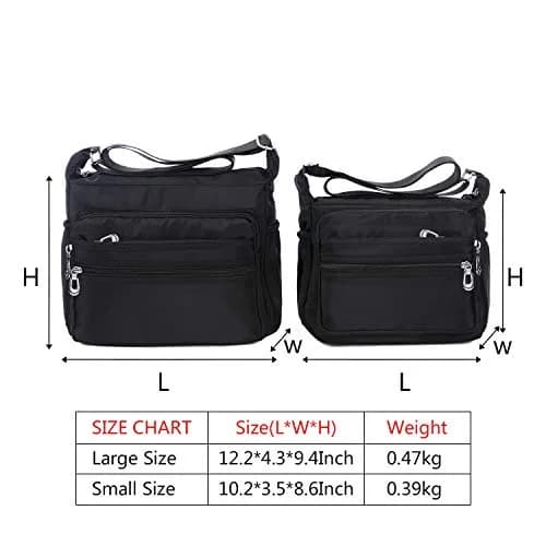 NOTAG Large Black Crossbody Bag for Women | Water Resistant Nylon Purse with Adjustable Strap & Multi-Pocket thumbnail 4