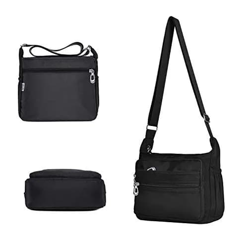 NOTAG Large Black Crossbody Bag for Women | Water Resistant Nylon Purse with Adjustable Strap & Multi-Pocket thumbnail 7