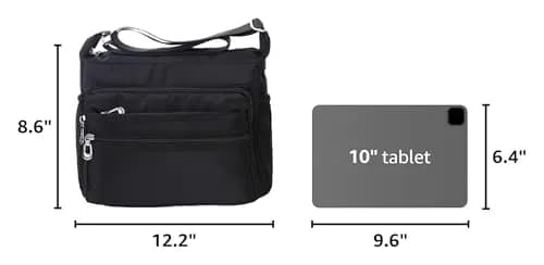 NOTAG Large Black Crossbody Bag for Women | Water Resistant Nylon Purse with Adjustable Strap & Multi-Pocket thumbnail 3