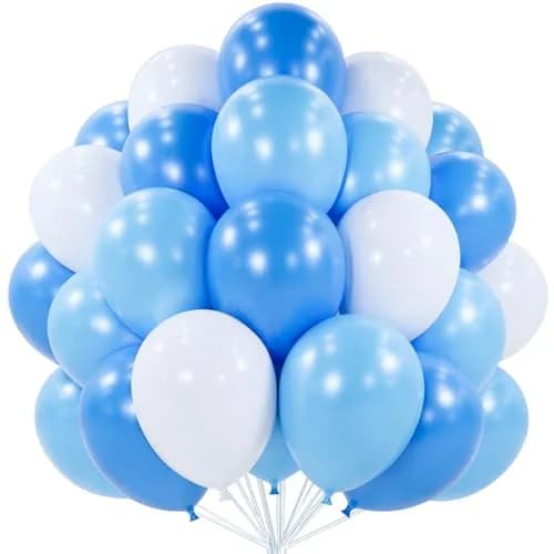 PartyWoo Blue and White Balloons 100pcs 12 Inch Pearl Blue White Balloons | ASTM Certified Latex Party Balloons thumbnail 1