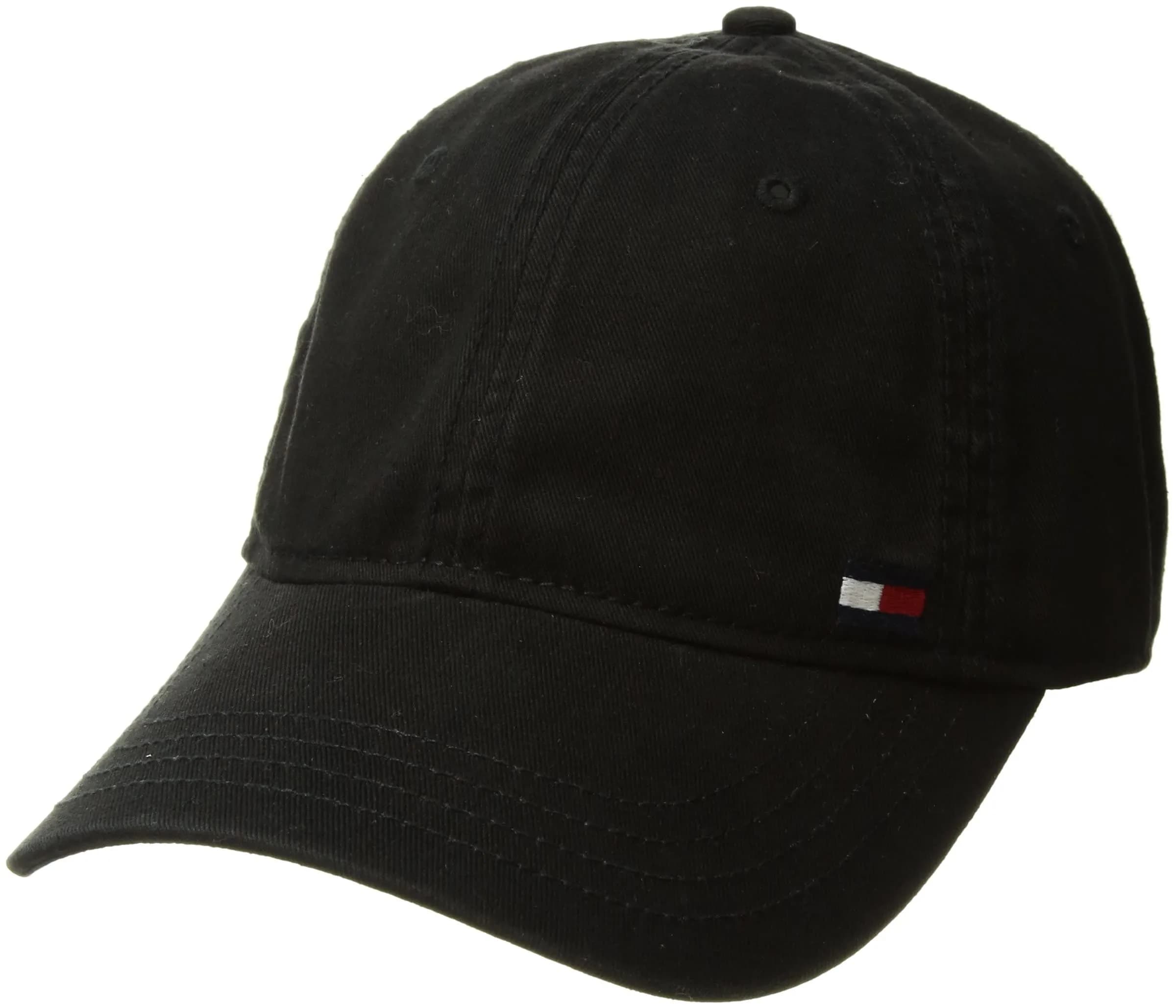 Tommy Hilfiger Dad Hat Billy Corner Flag Cap Hat, Navy Blazer, O/S | Classic Cotton Baseball Cap — Black / One Size