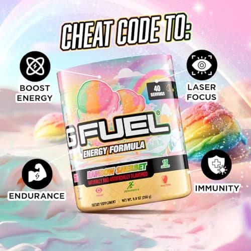 G Fuel Rainbow Sherbet Sugar Free Energy Drink Powder | Focus & Antioxidants, 9.9oz thumbnail 5
