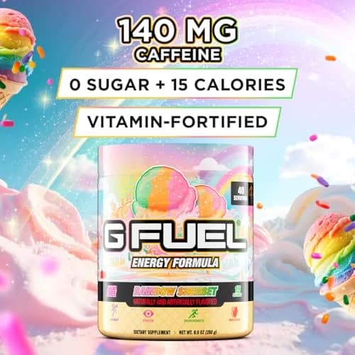 G Fuel Rainbow Sherbet Sugar Free Energy Drink Powder | Focus & Antioxidants, 9.9oz thumbnail 2