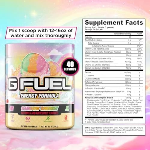 G Fuel Rainbow Sherbet Sugar Free Energy Drink Powder | Focus & Antioxidants, 9.9oz thumbnail 3