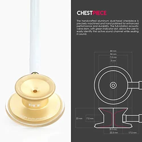 MDF Instruments Acoustica Lightweight Stethoscope for Adults Dual Head White Tube Gold Chestpiece | Trusted Diagnostic Tool thumbnail 4