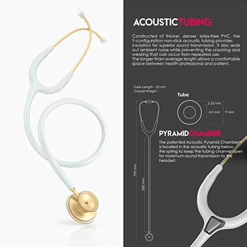 MDF Instruments Acoustica Lightweight Stethoscope for Adults Dual Head White Tube Gold Chestpiece | Trusted Diagnostic Tool thumbnail 6