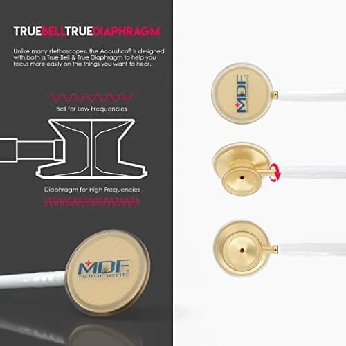 MDF Instruments Acoustica Lightweight Stethoscope for Adults Dual Head White Tube Gold Chestpiece | Trusted Diagnostic Tool thumbnail 7