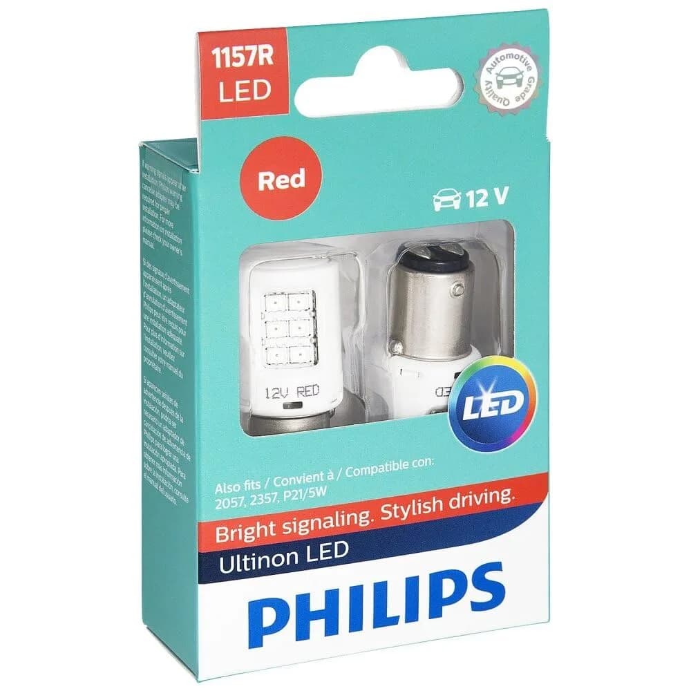 Philips Ultinon LED White 1157 Bulb 2-Pack | 6000K Bright White Light for Backup & Signaling — Red