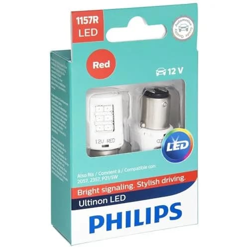 Philips Ultinon LED Red 1157RLED Bulb (2-Pack) | Intense Red Signaling for Cars thumbnail 1