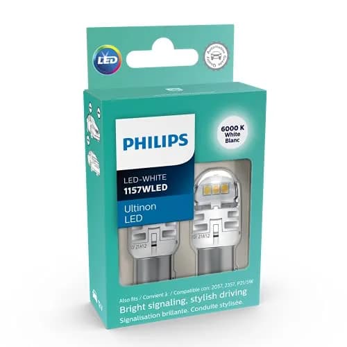 Philips Ultinon LED White 1157 Bulb 2-Pack | 6000K Bright White Light for Backup & Signaling thumbnail 1