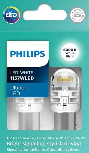 Philips Ultinon LED White 1157 Bulb 2-Pack | 6000K Bright White Light for Backup & Signaling thumbnail 2