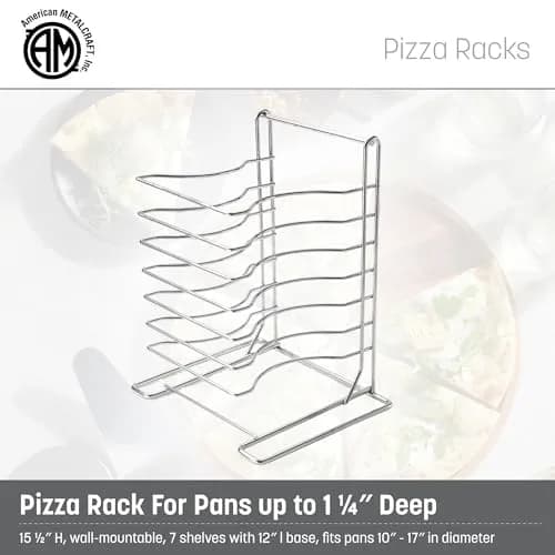 American Metalcraft 19107 Pizza Rack - 7-Tier, Chrome Steel - Wall Mount or Freestanding, 15"H x 10"W x 12"L thumbnail 2
