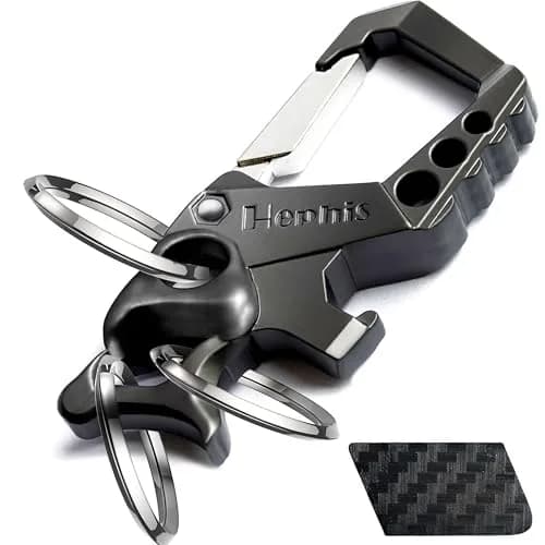 Hephis Skull Heavy Duty Key Chain Metal All - in - One Keychain with Organizer, Bottle Opener, Flat-Head Screwdriver & Can Opener, Carabiner (Black) thumbnail 1