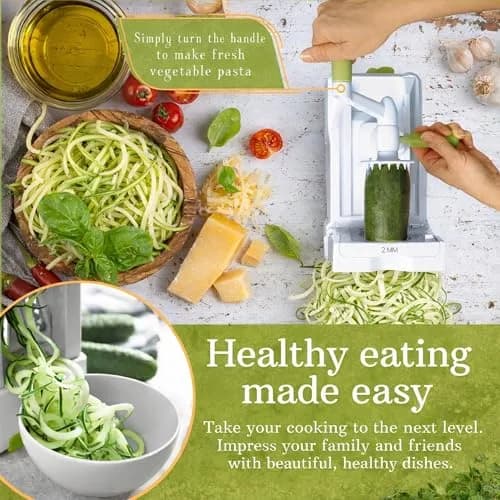 Brieftons 7-Blade Vegetable Spiralizer: Veggie Noodle Maker with Curly Fry & Crinkle Blades | Low Carb, Vegan, Gluten-Free, Keto, Paleo thumbnail 2