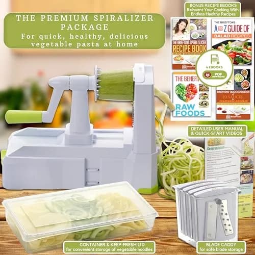 Brieftons 7-Blade Vegetable Spiralizer: Veggie Noodle Maker with Curly Fry & Crinkle Blades | Low Carb, Vegan, Gluten-Free, Keto, Paleo thumbnail 3