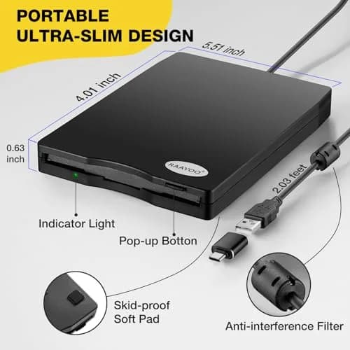 RAAYOO USB Floppy Disk Reader 3.5 inch 1.44 MB FDD External Portable Drive | Access Old Memories thumbnail 7