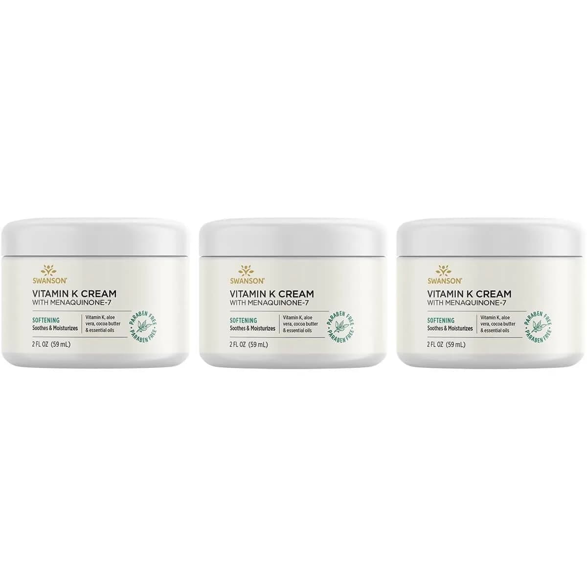 Swanson Vitamin K Cream with Menaquinone-7 59ml (2 fl oz) 2-Pack | Brightens Dark Circles — 0.67 Fl Oz