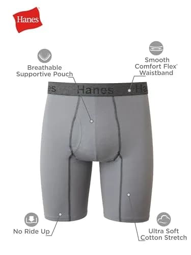 Hanes Men's 3-Pack Comfort Flex Fit Ultra Soft Stretch Boxer Briefs, Long Leg Assorted, X-Large | Breathable Support for Daily Wear thumbnail 6