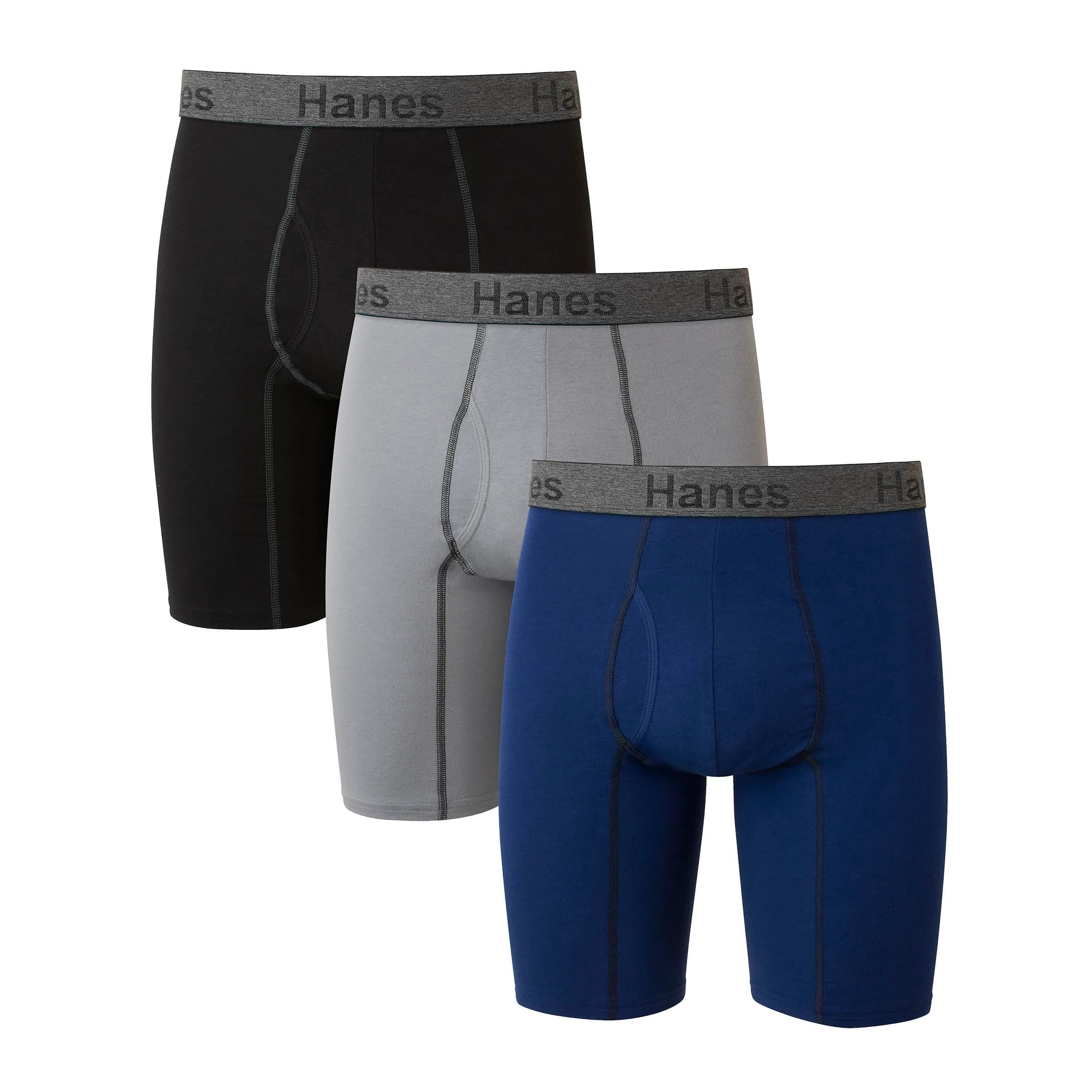 Hanes Men's 3-Pack Comfort Flex Fit Ultra Soft Stretch Boxer Briefs, Long Leg Assorted, X-Large | Breathable Support for Daily Wear — Navy/Grey/Black - Long Leg Briefs