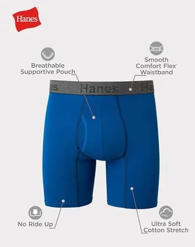 Hanes Men's Boxer Briefs 3-Pack | Moisture-Wicking Cotton Blend, Odor Control, Mid Rise, XL (3-Pack) thumbnail 6