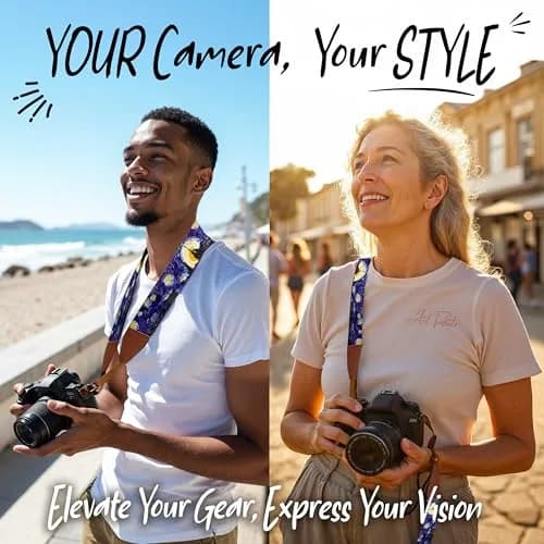 Art Tribute Van Gogh Starry Night Camera Strap | Adjustable Neck, Shoulder & Crossbody, Fits All Cameras, Padded Cotton Weave, Quick Release, Leather Ends thumbnail 2