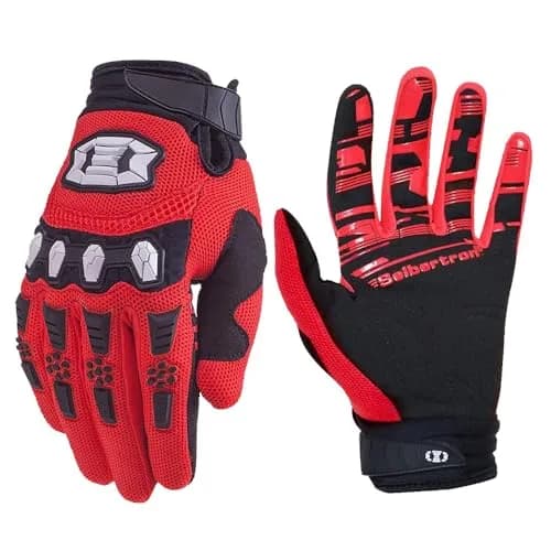 Seibertron Unisex MX ATV MTB Racing Gloves - Full Finger Touchscreen Glove for Bicycle Cycling Mountain Biking Motorcycle and Motocross Red L | Impact & Grip thumbnail 1