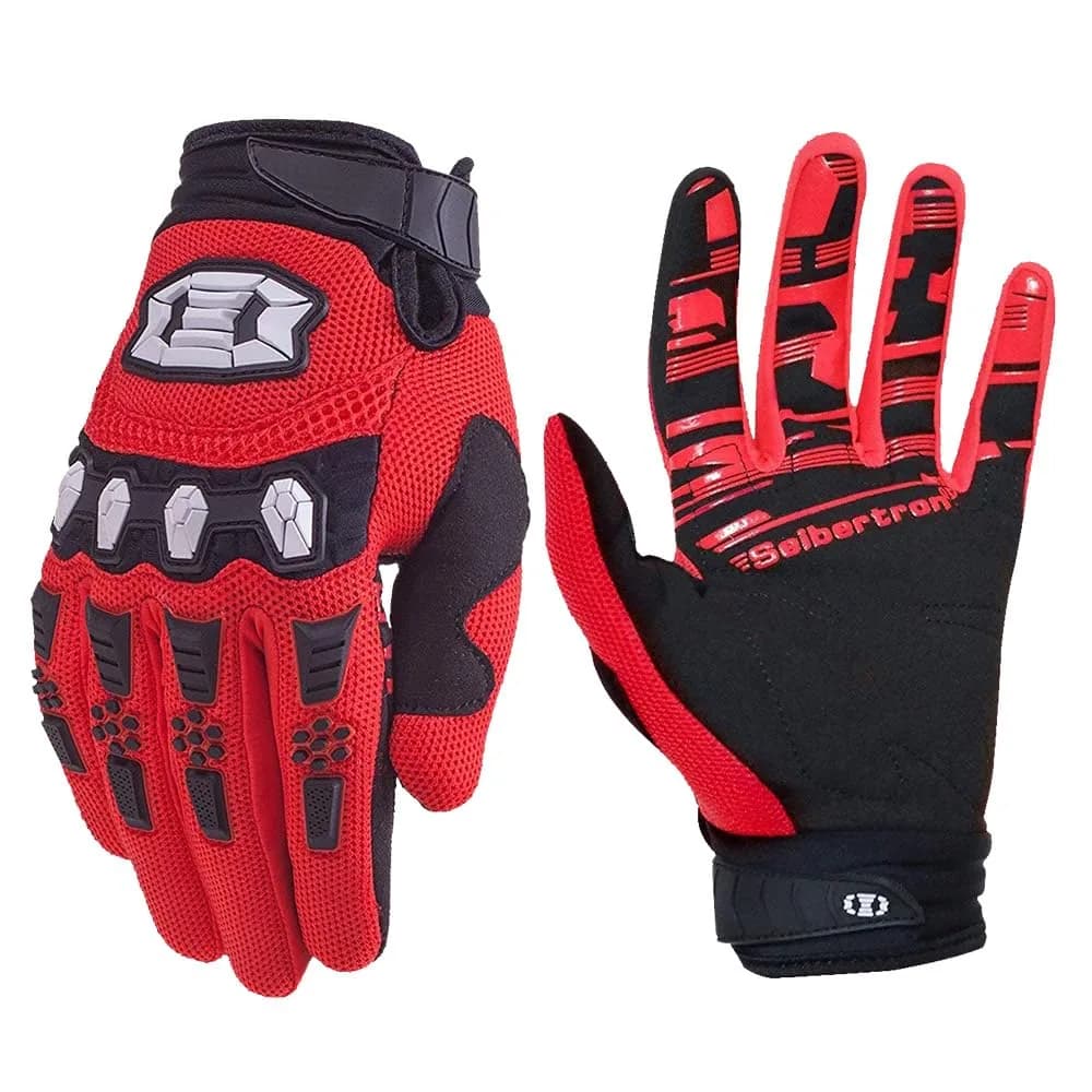 Seibertron Unisex MX ATV MTB Racing Gloves - Full Finger Touchscreen Glove for Bicycle Cycling Mountain Biking Motorcycle and Motocross Red L | Impact & Grip