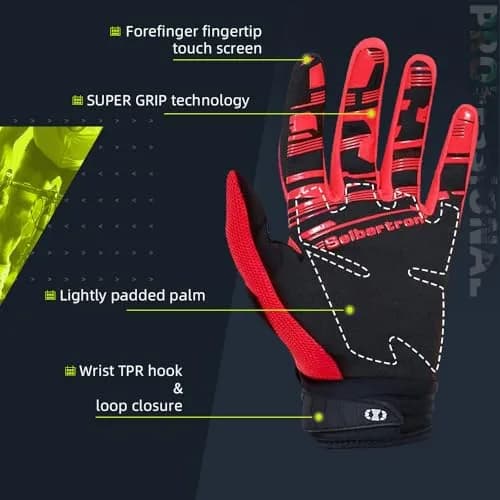 Seibertron Unisex MX ATV MTB Racing Gloves - Full Finger Touchscreen Glove for Bicycle Cycling Mountain Biking Motorcycle and Motocross Red L | Impact & Grip thumbnail 4