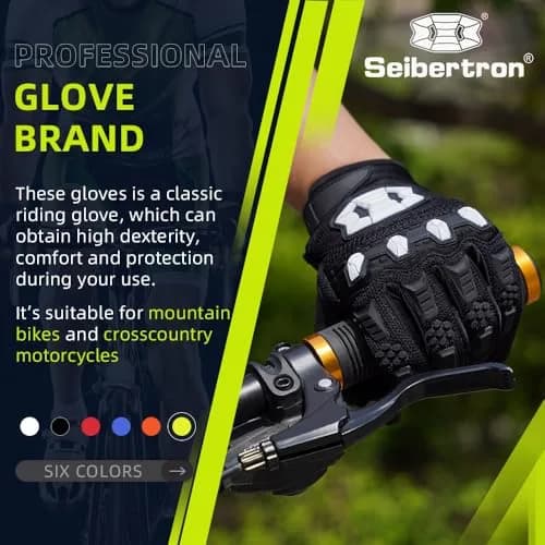 Seibertron Unisex MX ATV MTB Racing Gloves XL Black | Full Finger Touchscreen Protection thumbnail 2