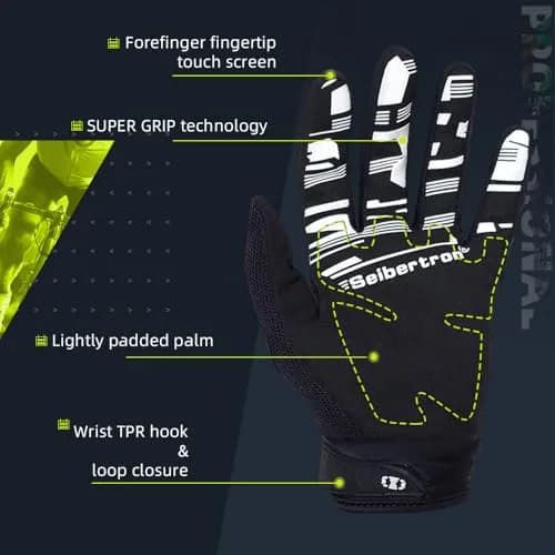 Seibertron Unisex MX ATV MTB Racing Gloves XL Black | Full Finger Touchscreen Protection thumbnail 4